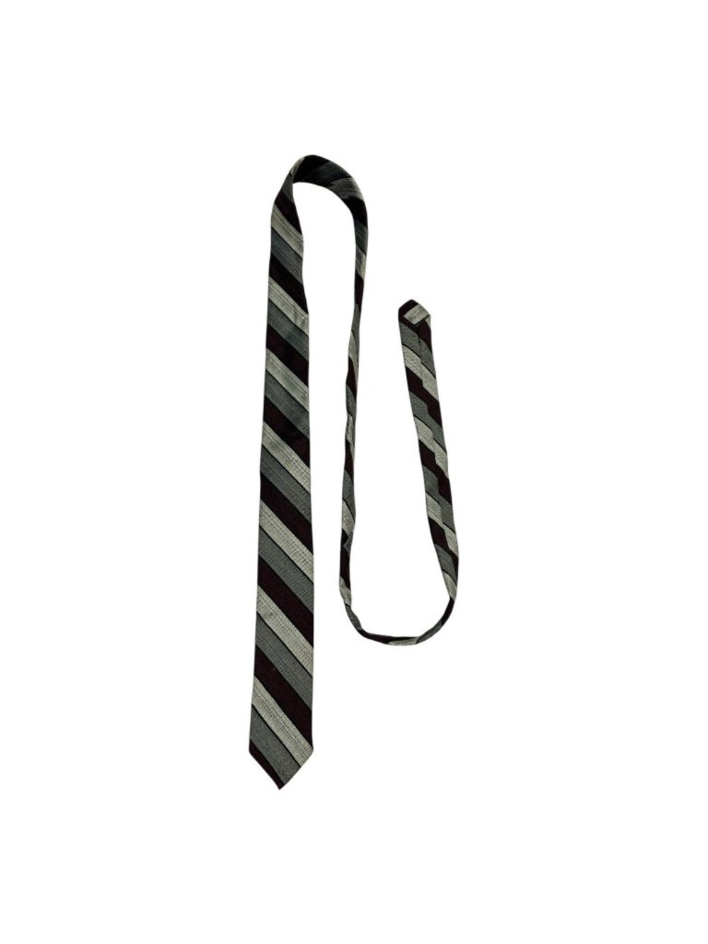 Vintage Men’s Striped Tie – Gray and Burgundy Diagonal Pattern – 100% Dacron Pol